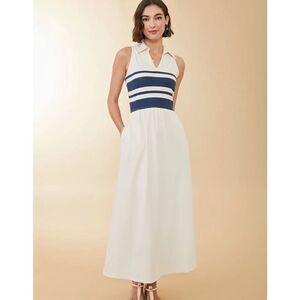 NWT Spartina Haven Midi Dress Navy Stripe Stretch Size S